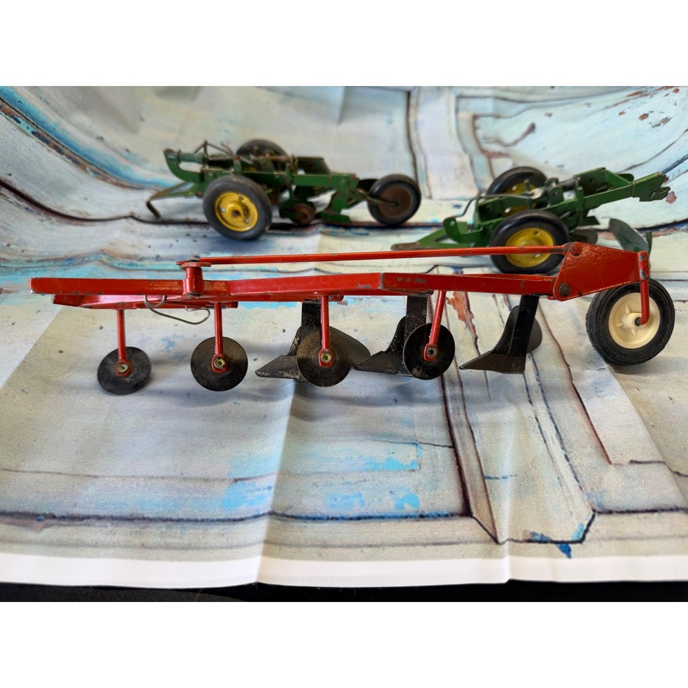 Vintage Diecast Toy Plow Lot 3pc Farm Implements for Parts/Repair
